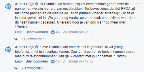 reactie Albert Heijn op Facebook